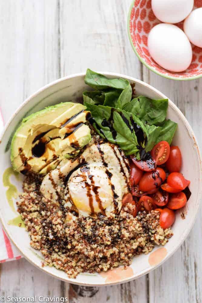 Quinoa Breakfast Bowl with Egg Tomatoes and Avocado  Seasonal Cravings