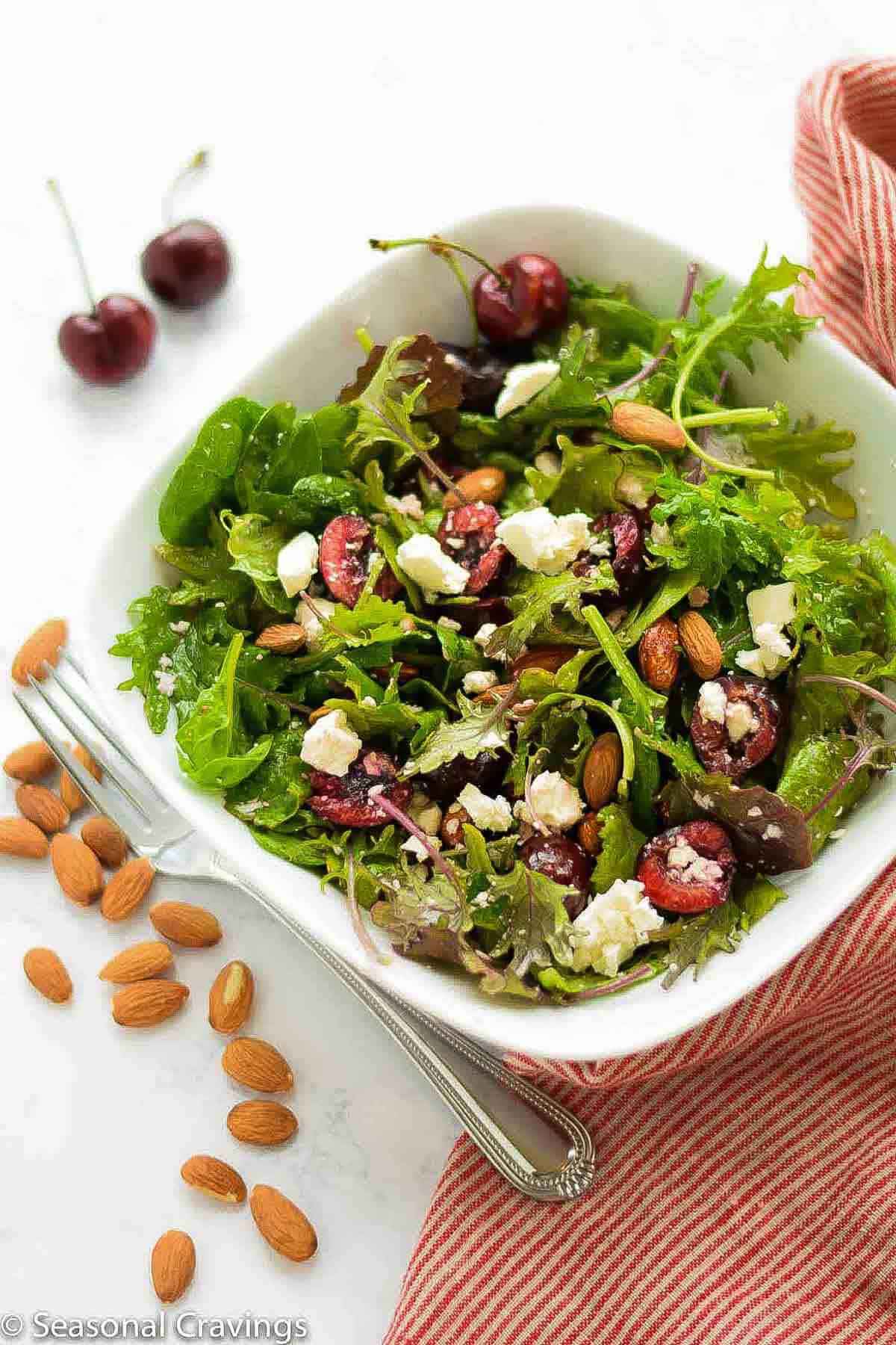 Supergreens Salad with Cherries and Feta