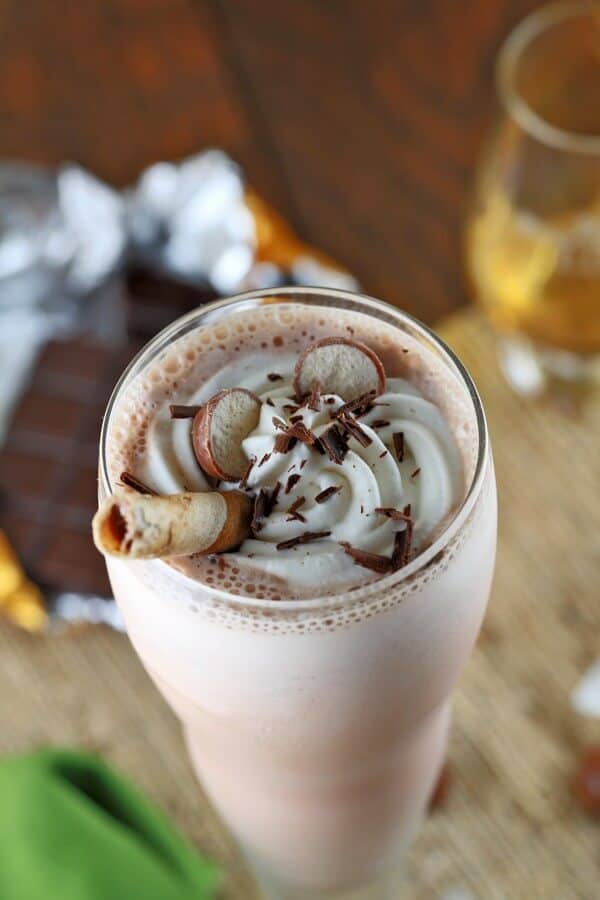 Boozy Chocolate Milkshake with Whiskey topped with whipped cream