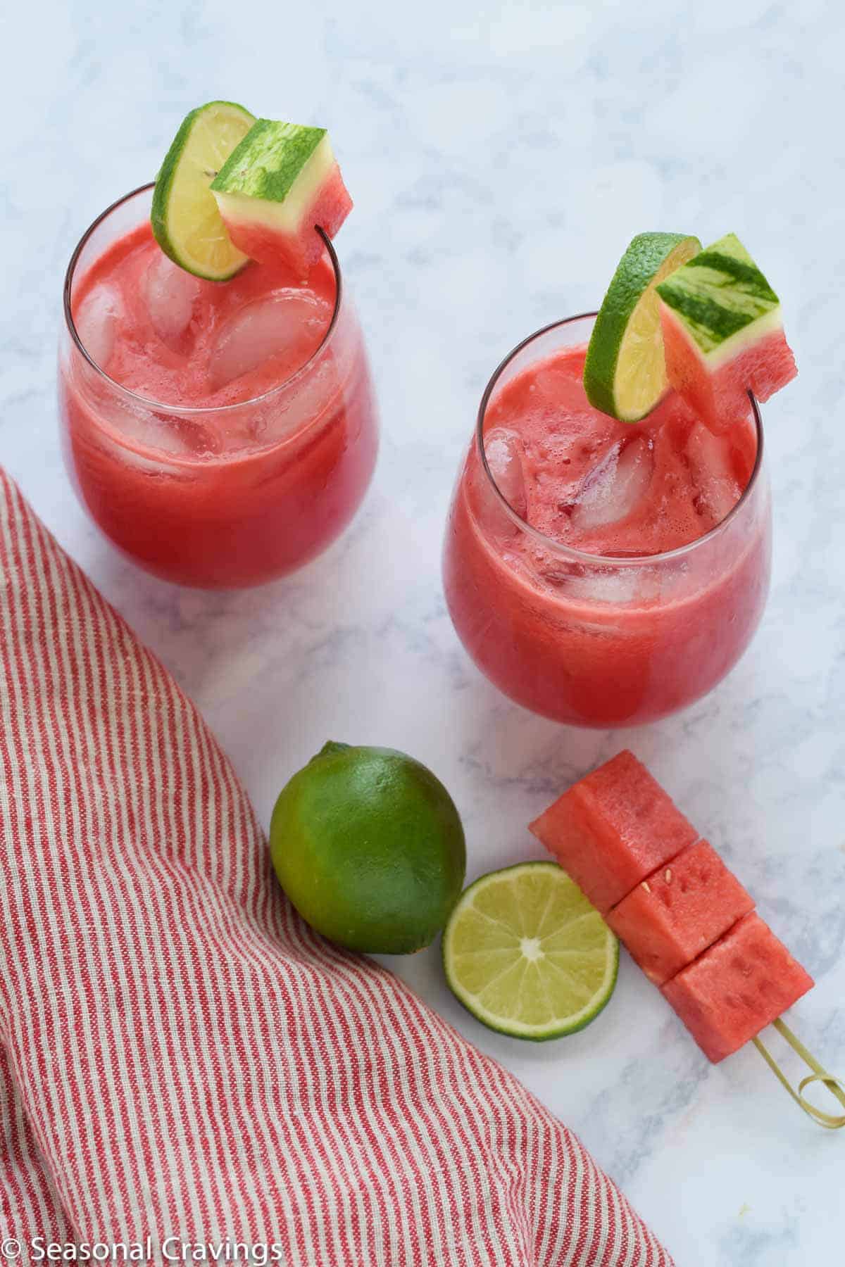 Watermelon Margaritas with garnish