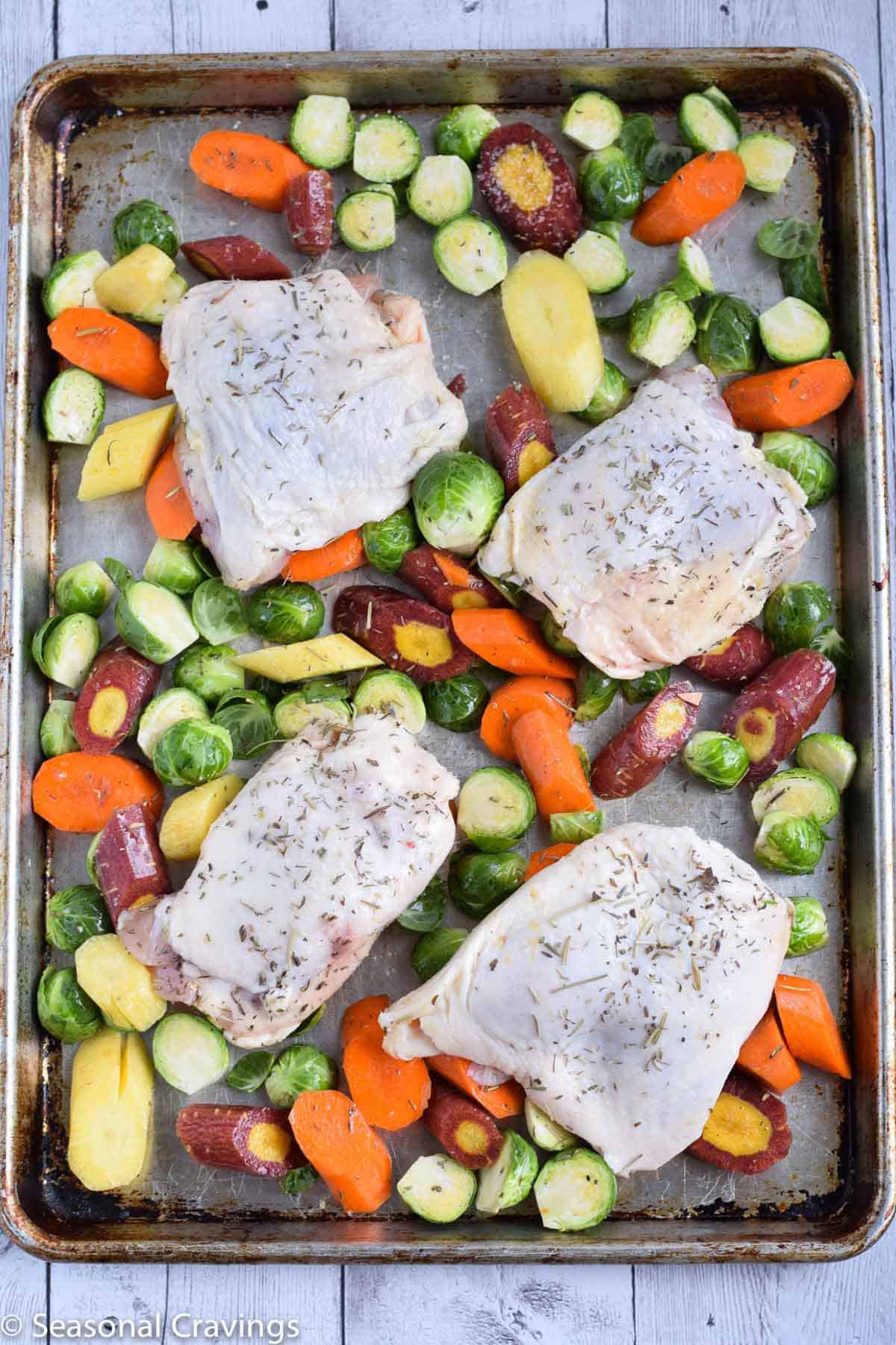 Sheet Pan Chicken and Brussel Sprouts- This Sheet Pan Chicken and Brussel Sprouts- roast chicken with brussel sprouts and carrot made on a sheet pan. {gluten free, paleo, whole30}