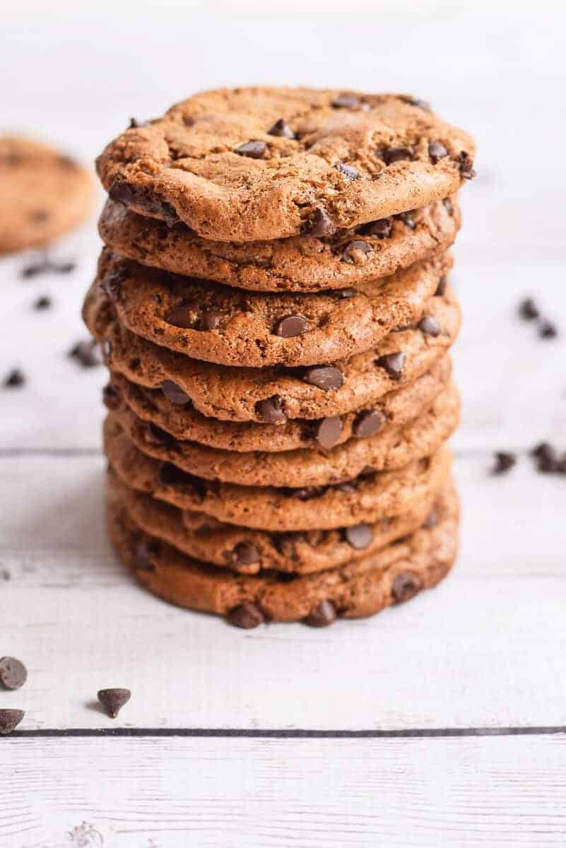 flourless chocolate chip cookies stacked up 