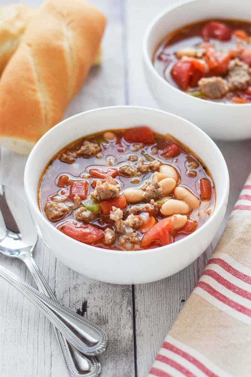 Sausage and Bean Soup - quick, healthy weeknight dinner that comes together in less than 30 minutes. It's full of protein, spices, and vegetables. {gluten free}