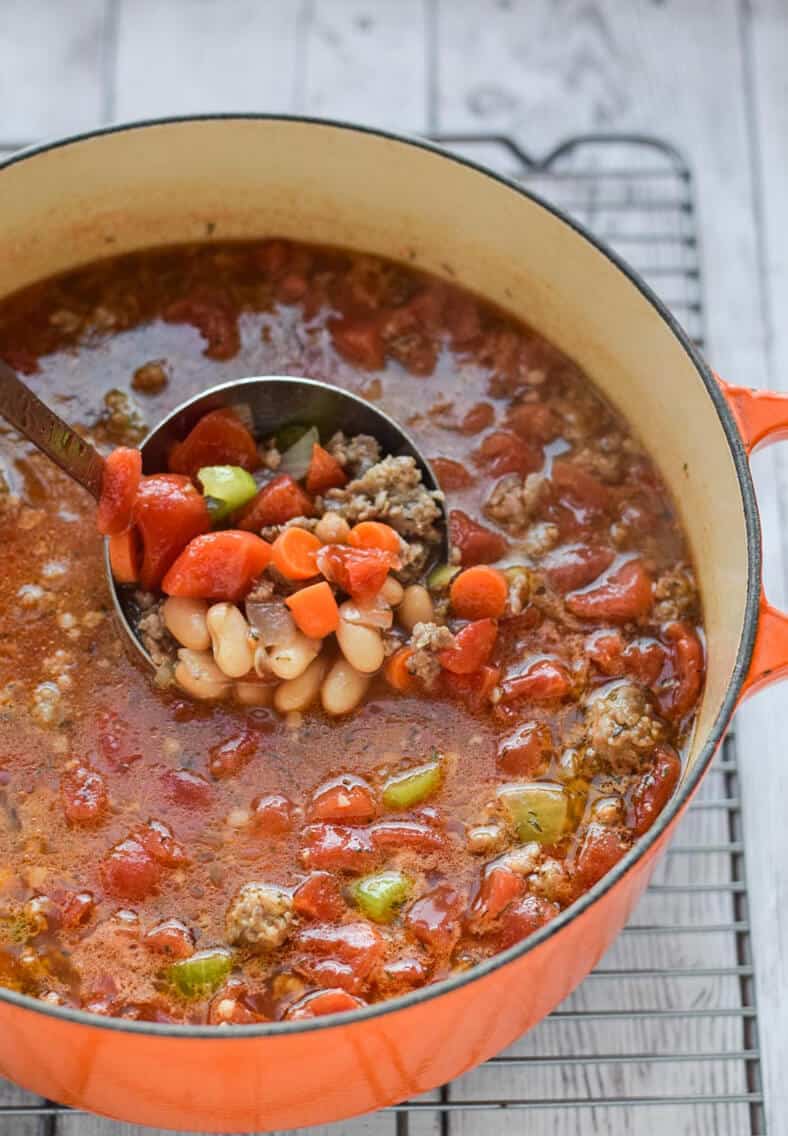 Sausage and Bean Soup - quick, healthy weeknight dinner that comes together in less than 30 minutes. It's full of protein, spices, and vegetables. {gluten free}