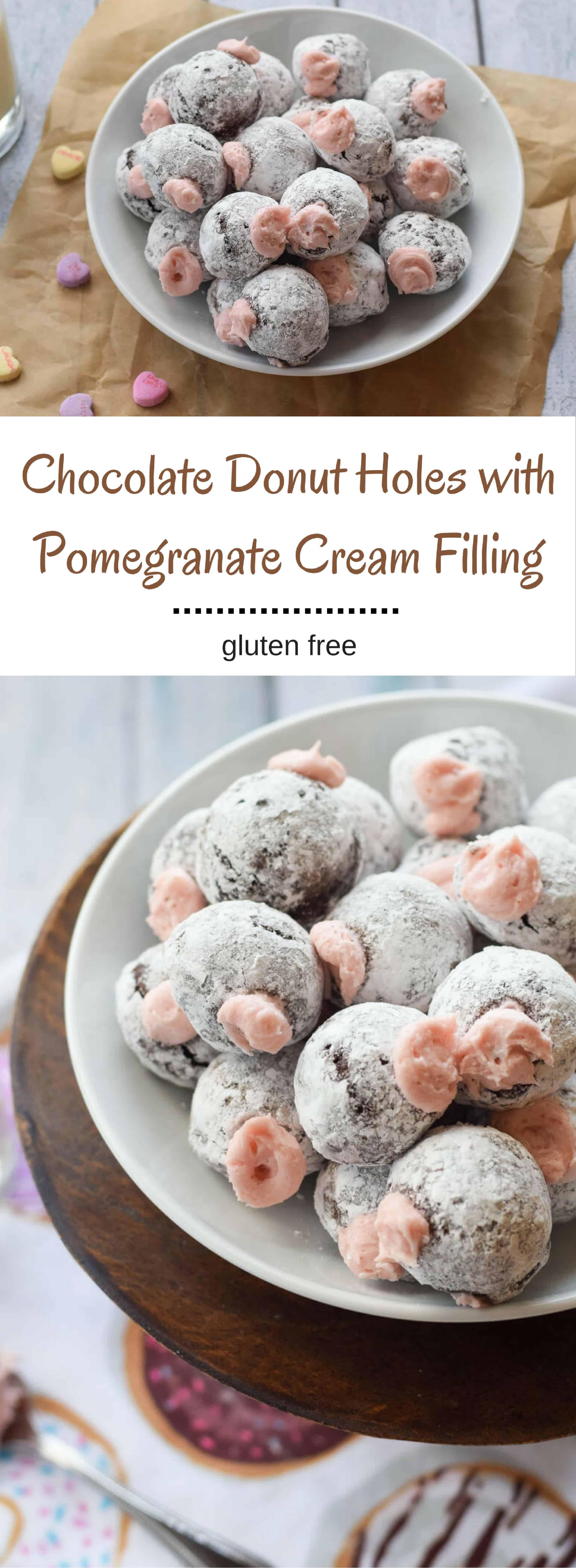 Chocolate Donut Holes with Pomegranate Cream Filling