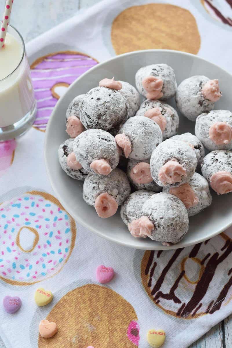 Chocolate Donut Holes with Pomegranate Cream Filling - sweet, fluffy breakfast treats that are gluten free.