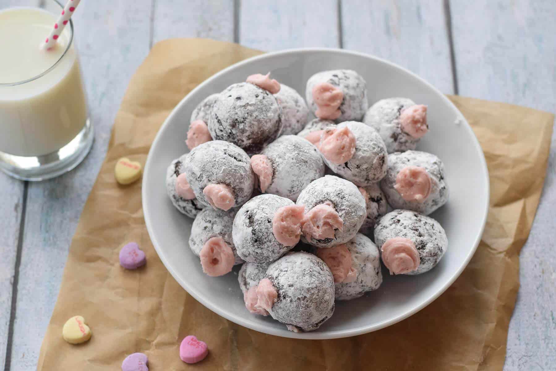 Chocolate Donut Holes with Pomegranate Cream Filling - sweet, fluffy breakfast treats that are gluten free.