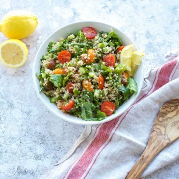 A Quinoa Tabbouleh with kale and tomatoes.