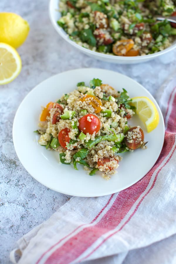 quinoa tabbouleh with tomatoes and lemon