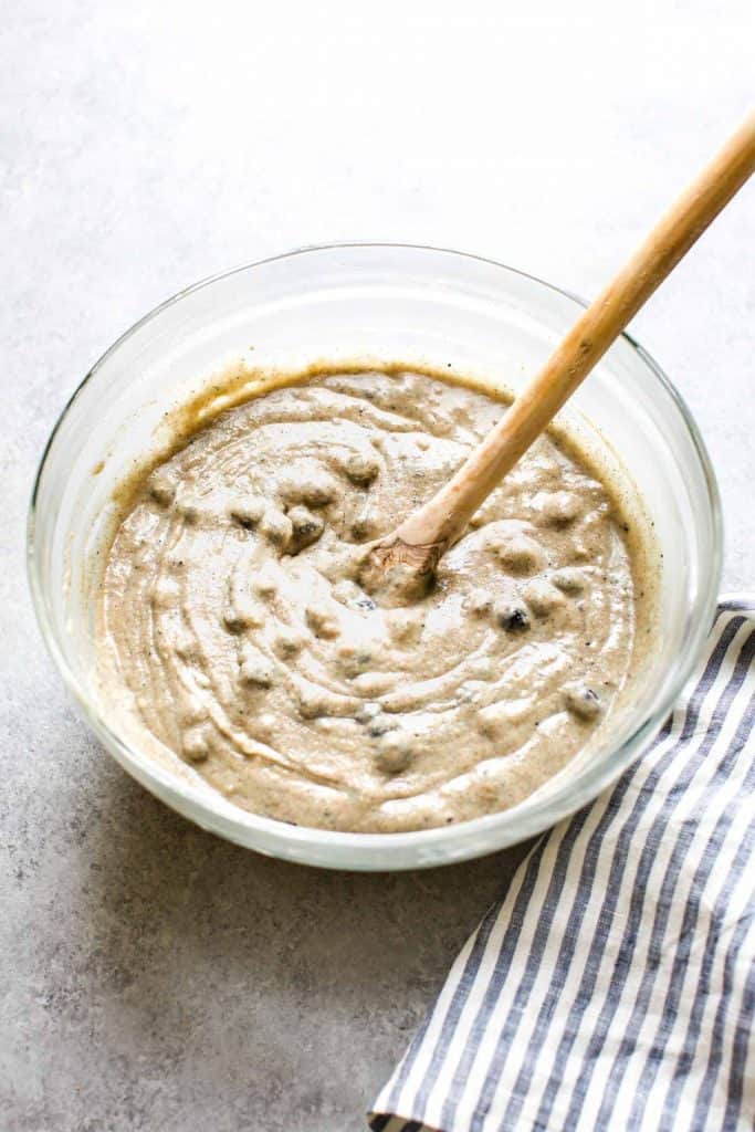 coffee cake batter in a bowl with almond flour