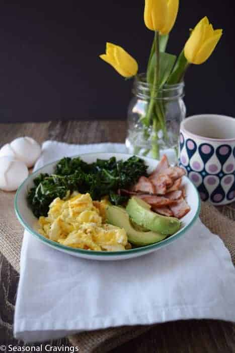 Kale and Egg Power Bowl with tulips