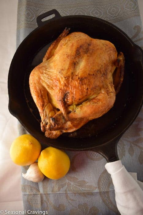 Easy Roast Chicken in a cast iron skillet