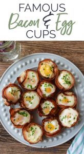 Make ahead bacon and egg cups served on a plate.