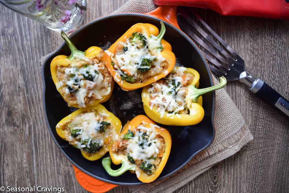 Quinoa Stuffed Peppers with a spatula