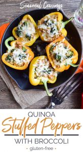 Quinoa Stuffed Peppers With Broccoli in a Skillet