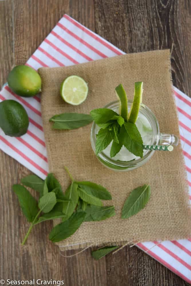 Mint Limeade Mojito from the top with limes