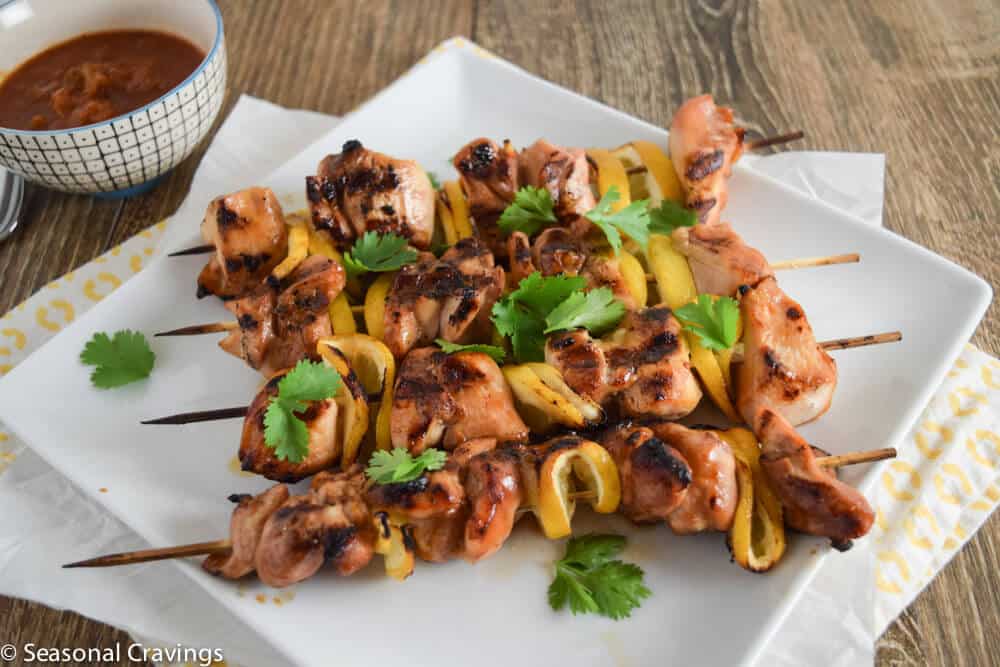 Pineapple Chicken on skewers with salsa