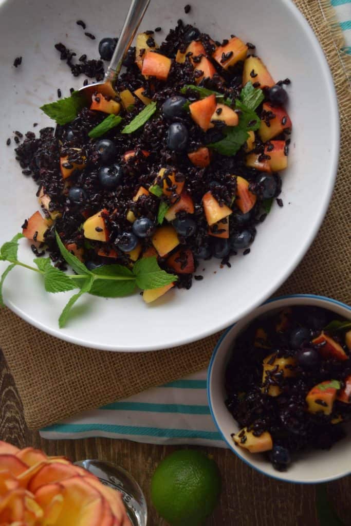 Black Rice With Peaches and Blueberries