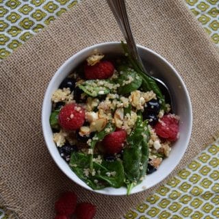 Summer Berry Power Salad with raspberries and quinoa.
