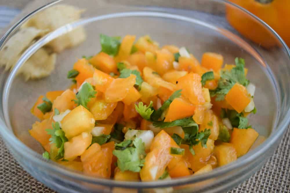 Mexican Sunny Pico De Gallo With Yellow Tomatoes and cilantro