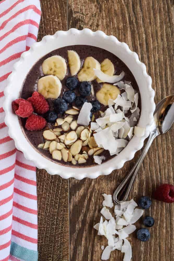 super food Acai bowl with toppings and spoon