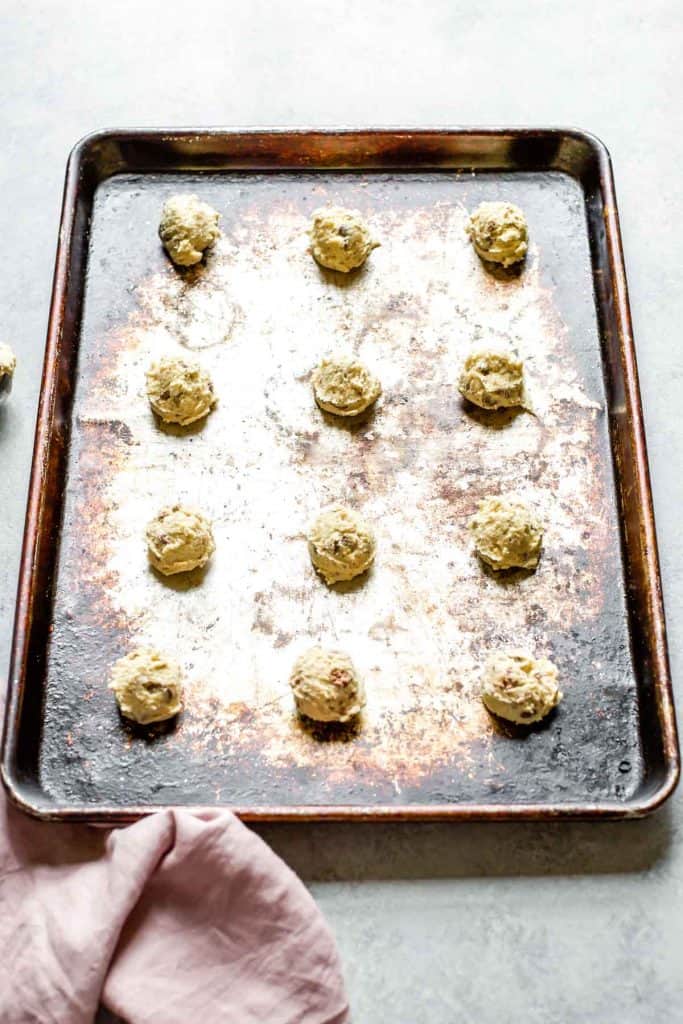 raw cookies on a cookie sheet