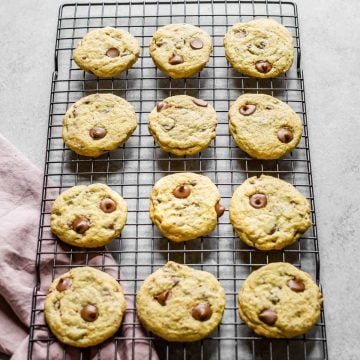 chocolate chip cookies on a cooling rack