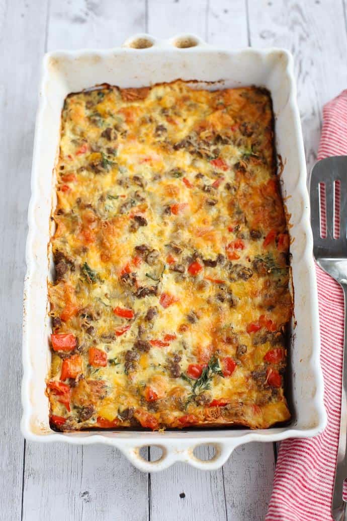 Never Fail Sausage and Egg Casserole in casserole dish