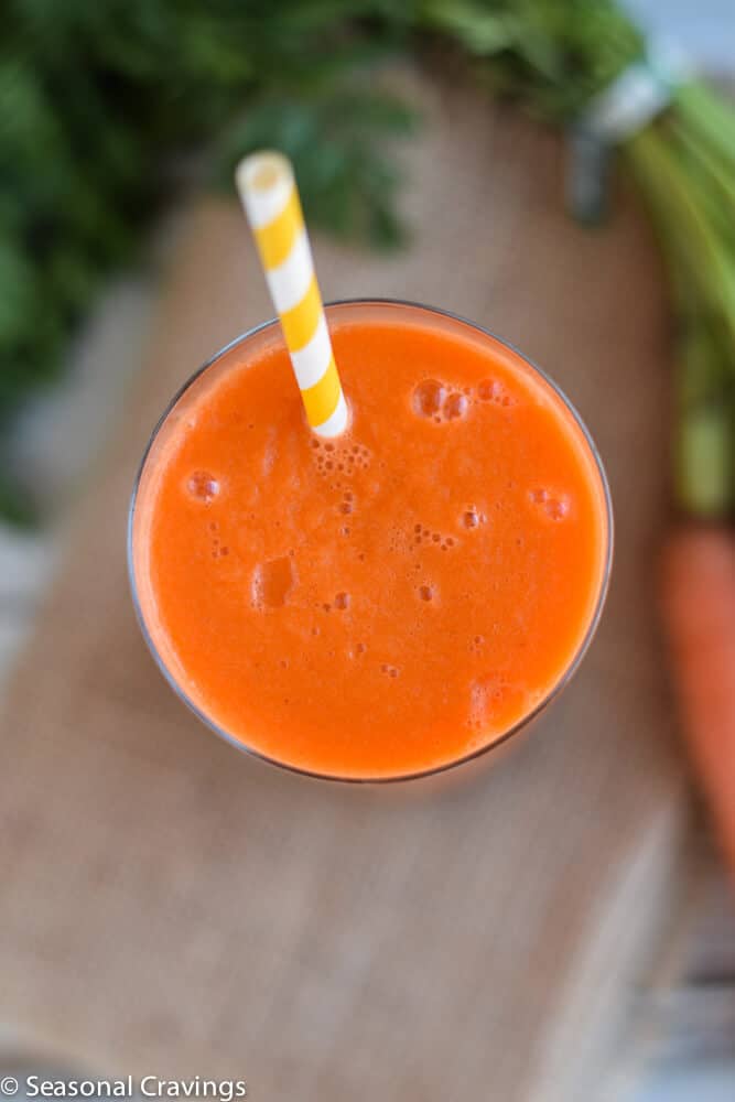 carrot apple Smoothie close up from top