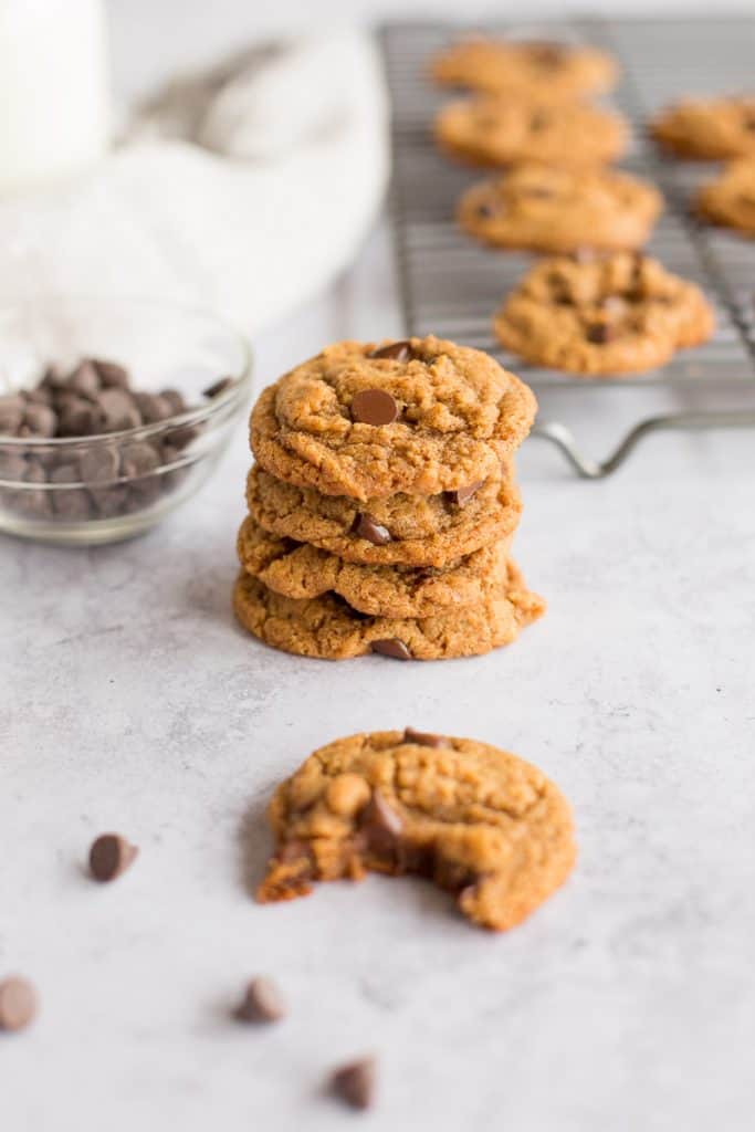 5 ingredient chocolate chip cookies in a stack