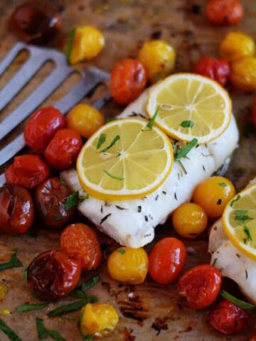 Skinny Roasted Cod with Tomatoes