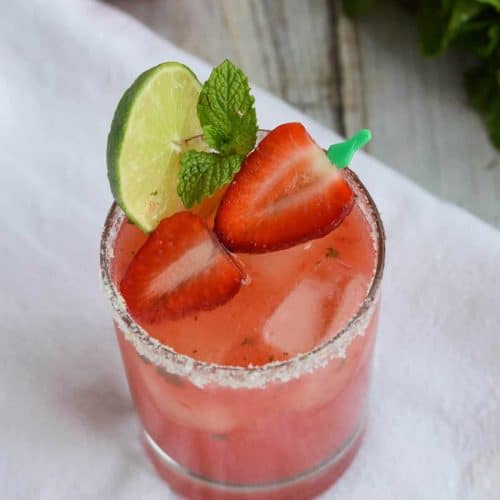 Strawberry Mint Smash in a glass.