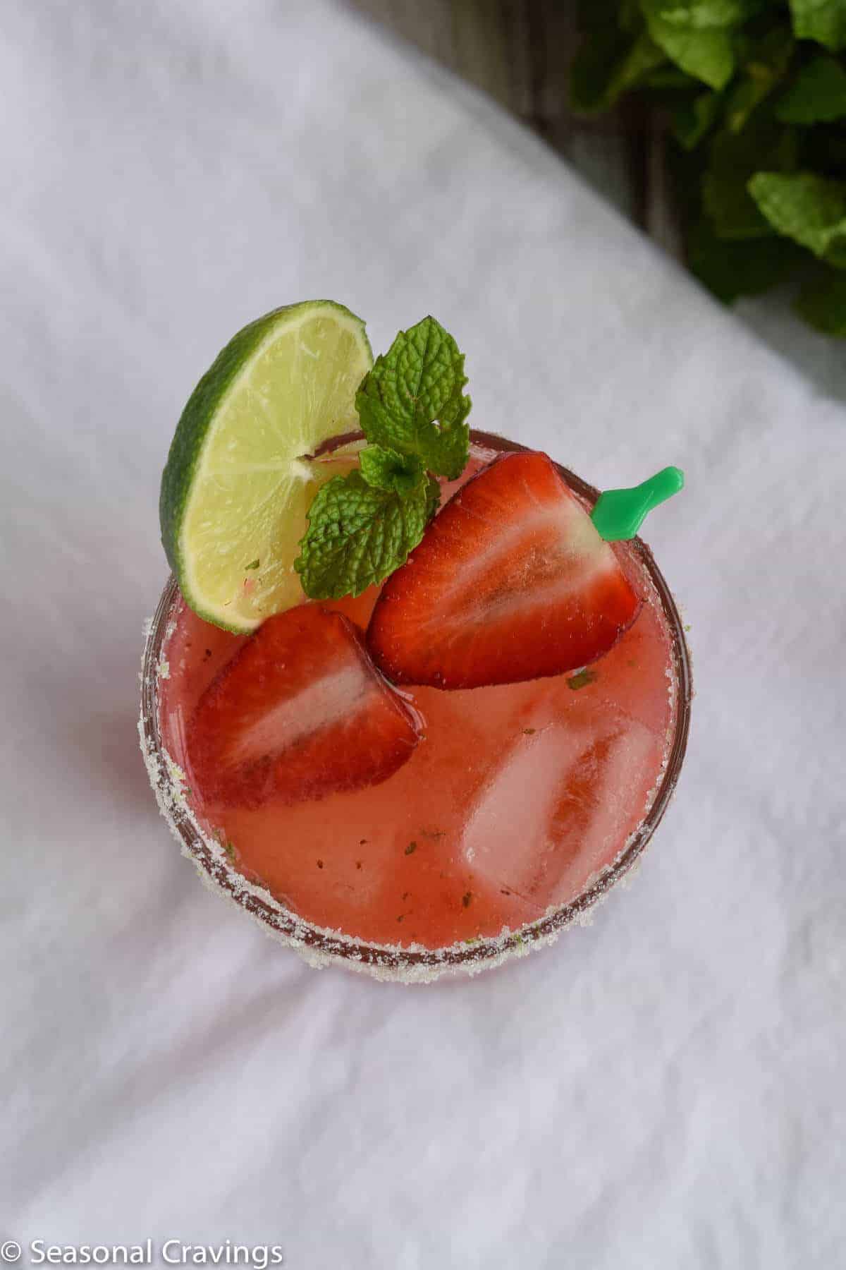 Strawberry Mint Smash in a glass.