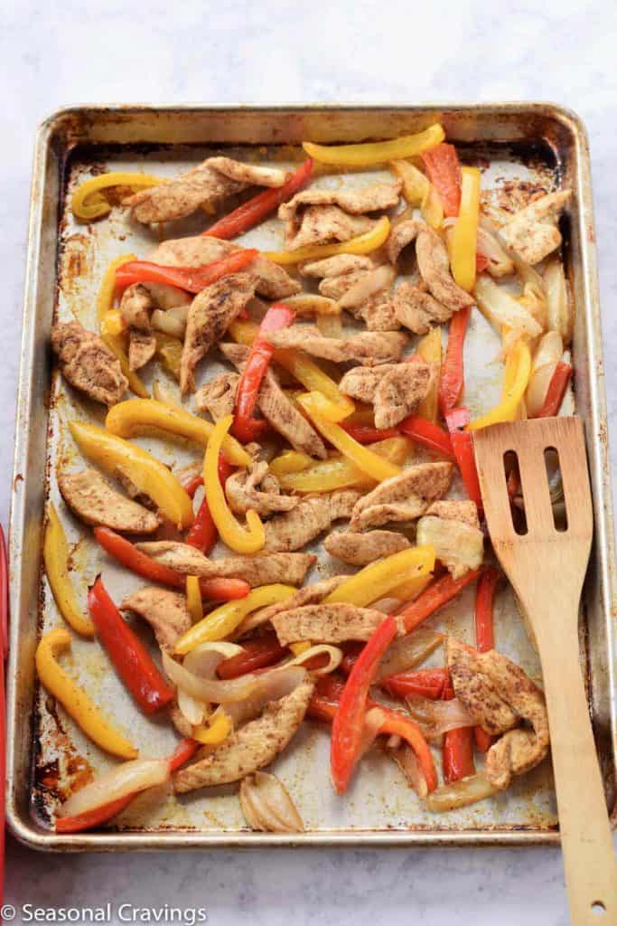 Sheet Pan Chicken Fajitas - chicken, peppers and onions with fajita spice made in a sheet pan {gluten free}