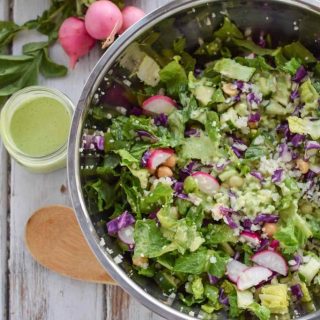 A refreshing and crunchy green salad made with an abundance of radishes.