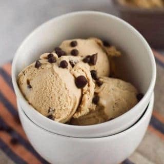 Coconut espresso ice cream in a bowl.