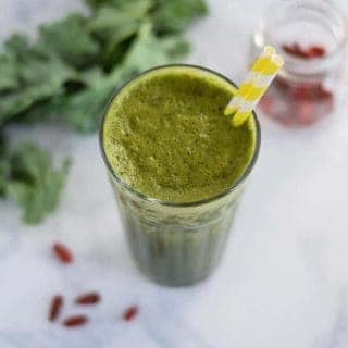 A green goji berry smoothie that includes kale.