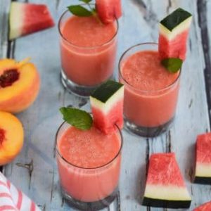 Watermelon peach smoothie with mint.