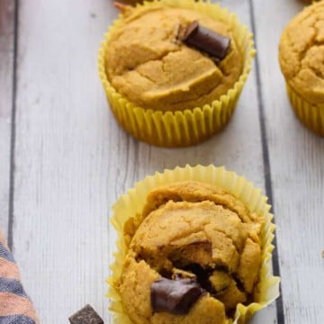 Chocolate Chip Almond Flour Pumpkin Muffins {gluten-free}