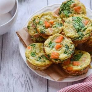 Paleo ham and spinach egg muffins on a plate.