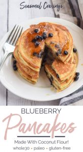Paleo blueberry pancakes made with coconut flour.