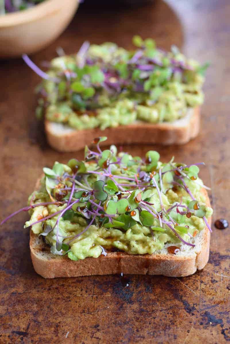 Avocado Toast with Microgreens - healthy breakfast with gluten free toast.