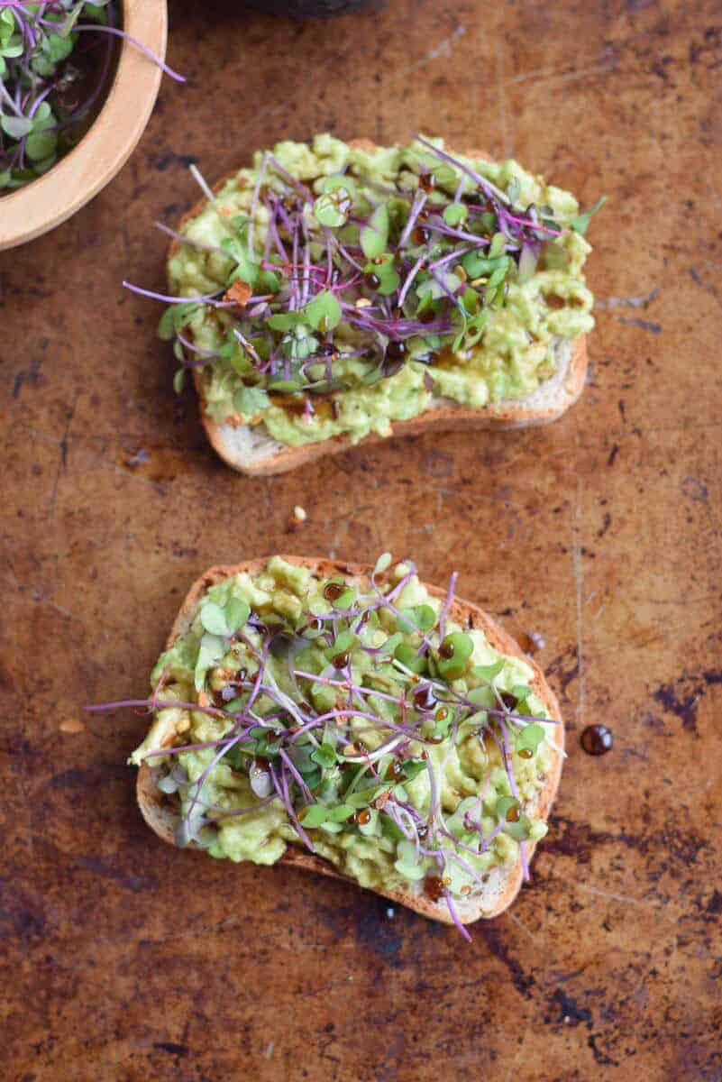 Avocado Toast with Microgreens - healthy breakfast with gluten free toast.