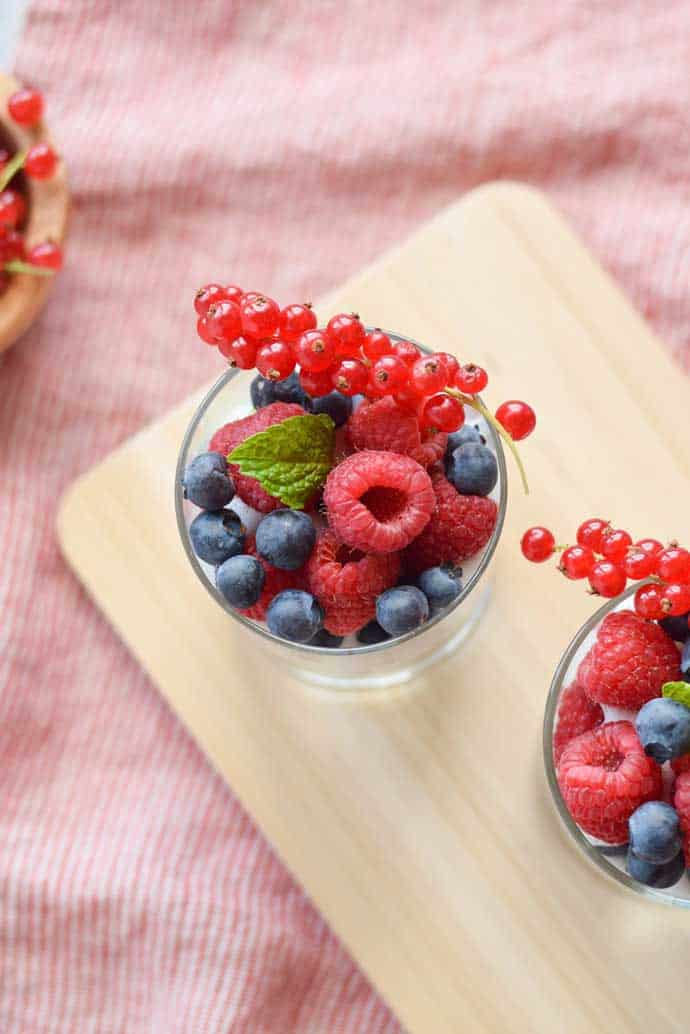 High Protein Quinoa Yogurt Parfait with mint and berries