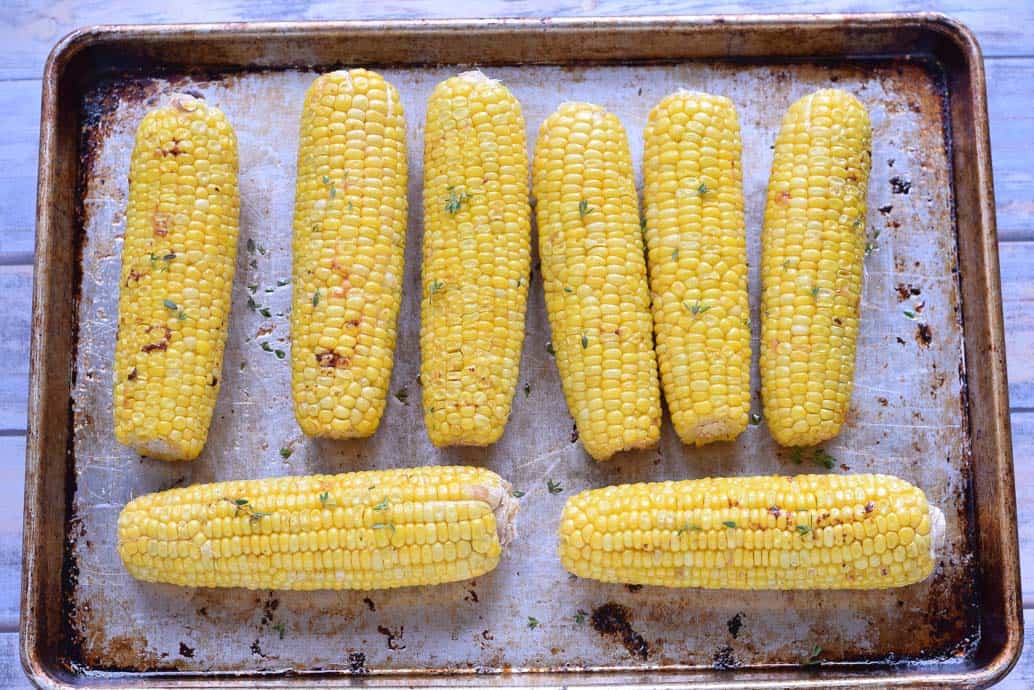 Oven Roasted Corn on the cob with butter and thyme