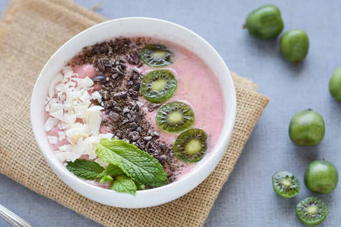 Strawberry Banana Smoothie Bowl with coconut on top
