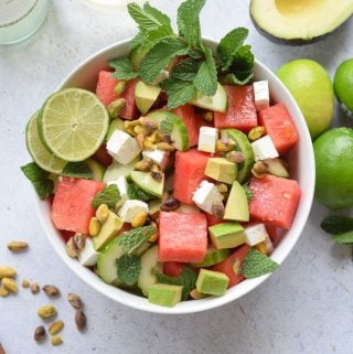 Watermelon Feta and Cucumber Salad with mint and avocado