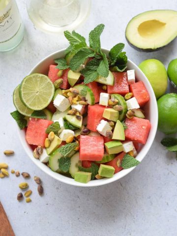 Watermelon Feta and Cucumber Salad with mint and avocado