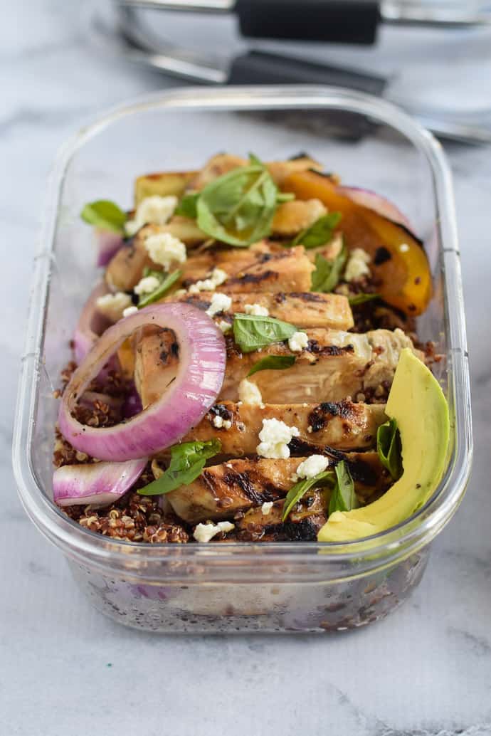 Meal Prep Grilled Chicken Grain Bowls with vegetables