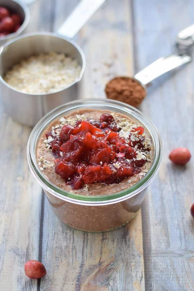 Cranberry Chocolate Overnight Oats in a bowl